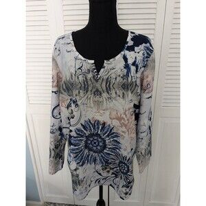 Ambria Selection Top Womens Sz 12 Art to Wear Soft Abstract Artsy Tunic Blue